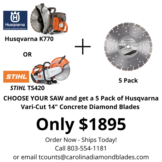 Free Husqvarna K 770 or Stihl TS420 With Purchase of 5-Pack Husqvarna Vari-Cut 14" Diamond Concrete Blades