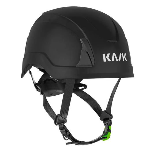 KASK Primero safety helmet shown in multiple colors with adjustable chin strap and lightweight design